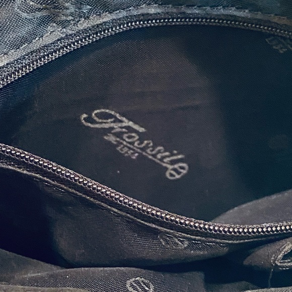 🌟2xHP🌟VTG 2000s Black & Brown Top Handle Pebbled Leather Crossbody Bag Fossil - Picture 8 of 14